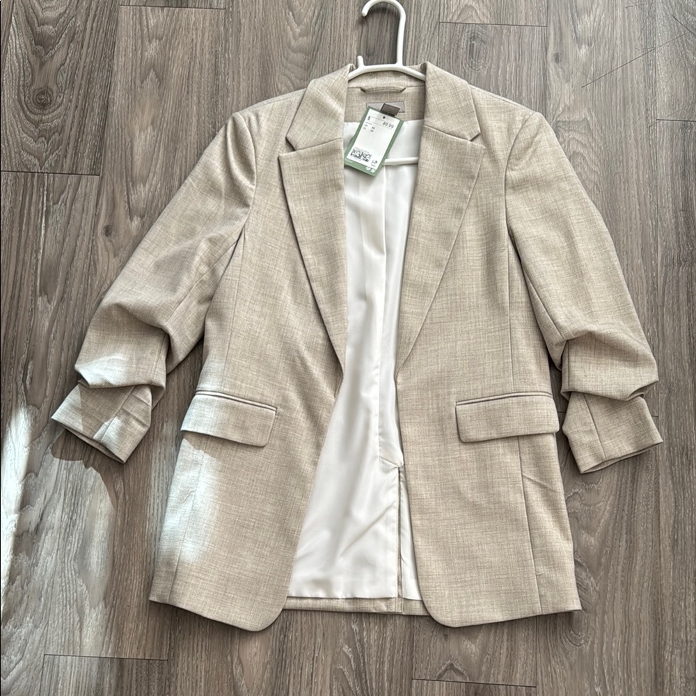 Beige Blazer with Rolled Sleeves